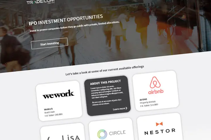 Sitio web para Trade.com IPO